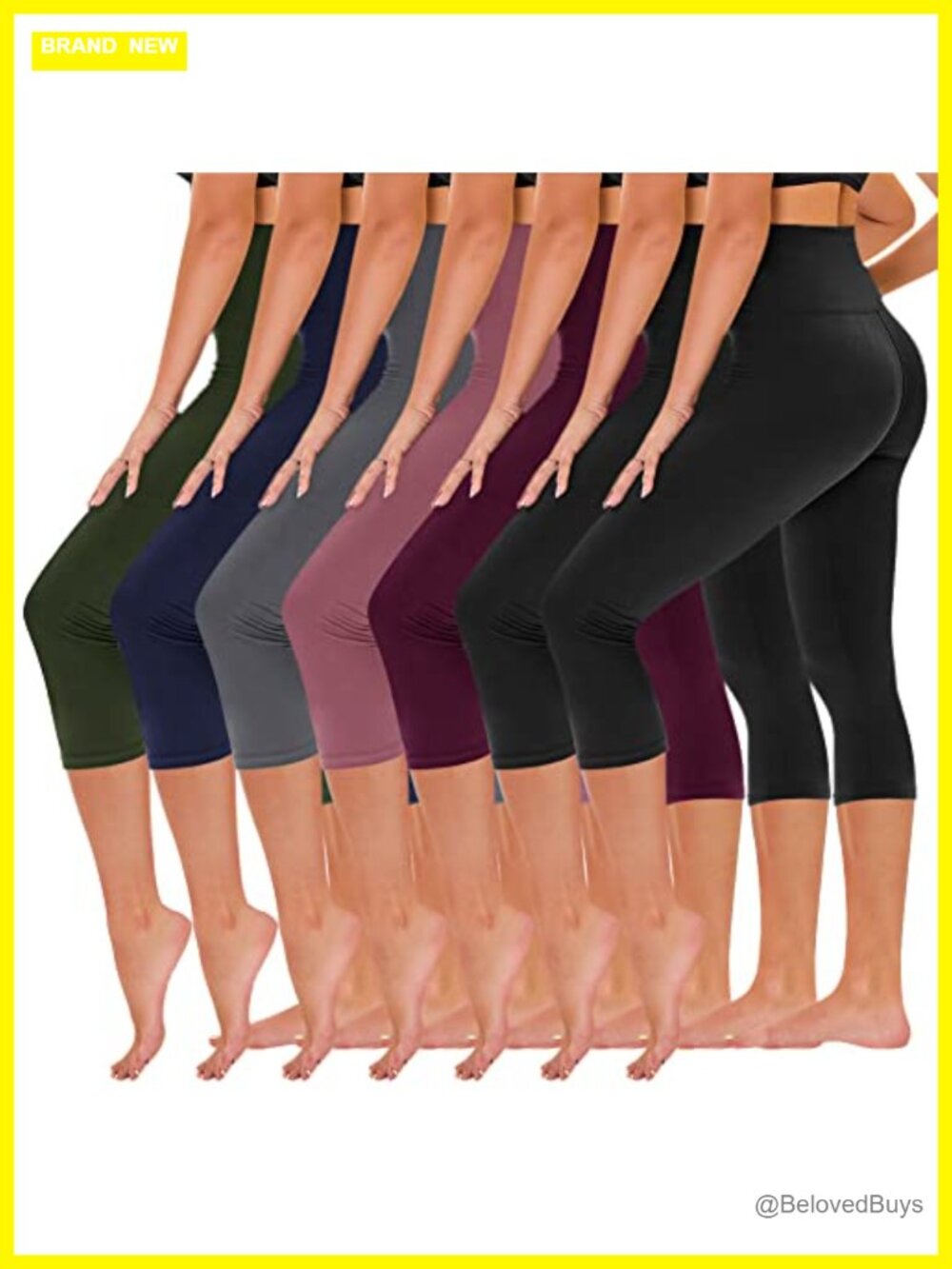 7 Pack High Waisted Yoga Leggings with Pockets Capri